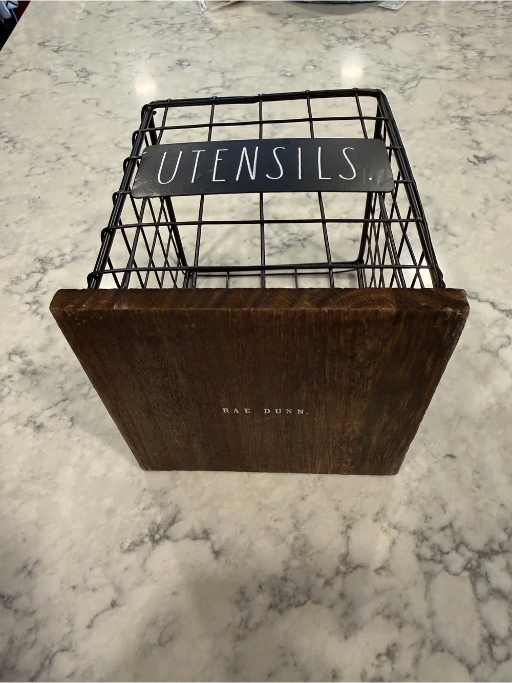 Rae Dunn Black Wire Utensils Holder with Wood Base